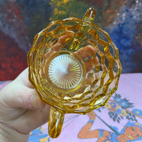 VTG Yellow Amber Depression Glass Cubist Creamer and Sugar Set - Picture 7 of 8